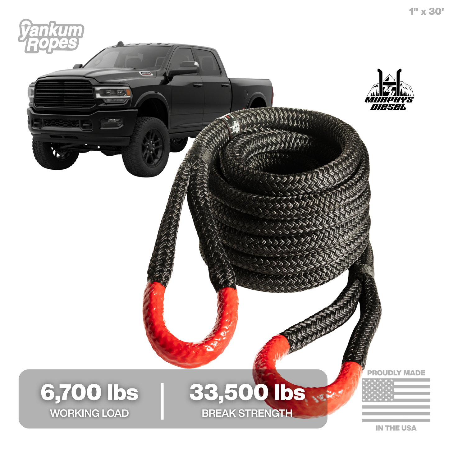 Murphys Diesel Recovery Rope, 1 inch by 30 feet in Red, main product image