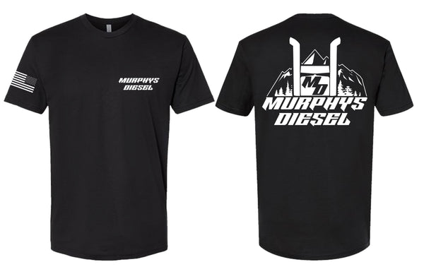 Mountain Logo Shirt, black with American flag on sleeve