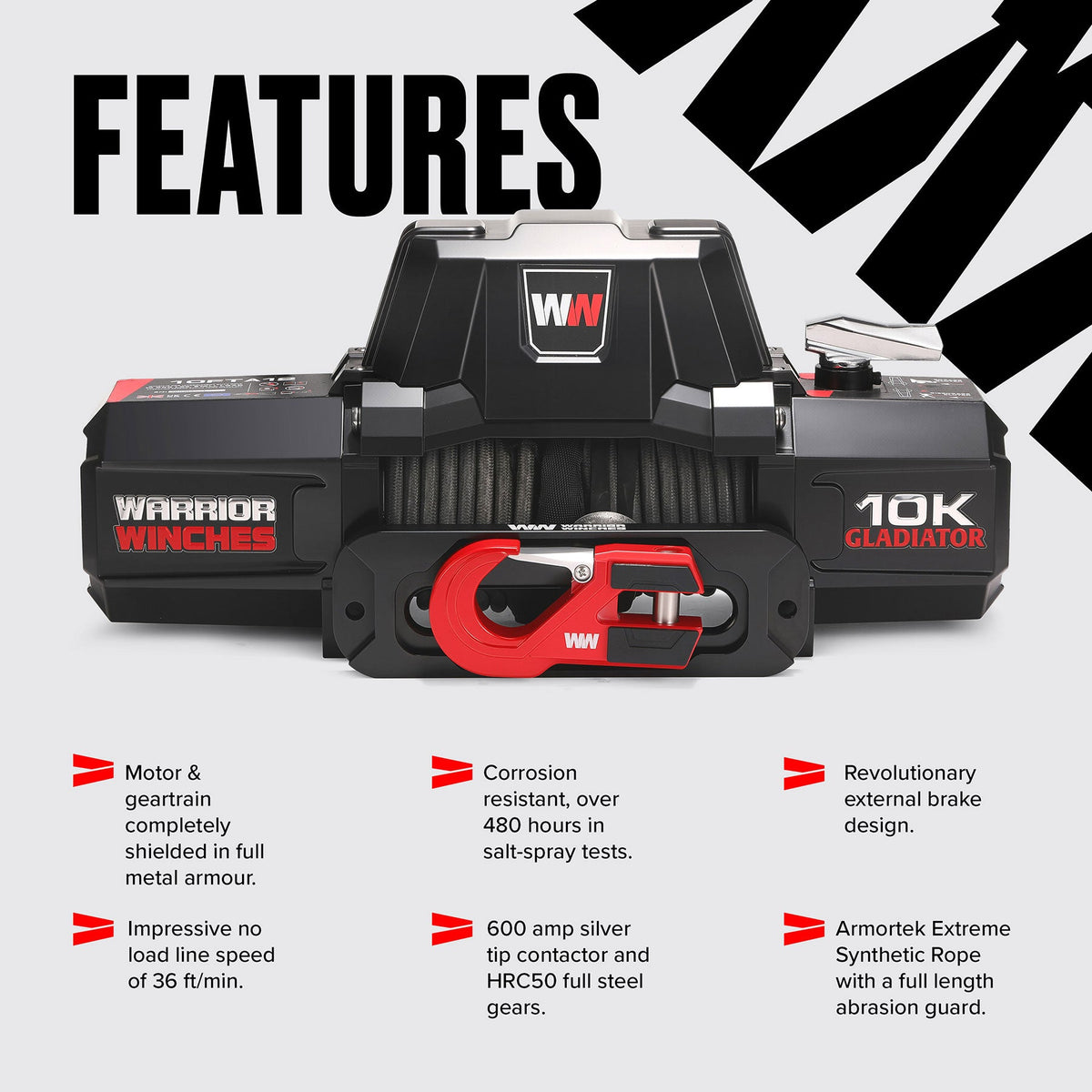 Gladiator V2 F-Type 10,000lb 12v Electric Winch - Synthetic Rope