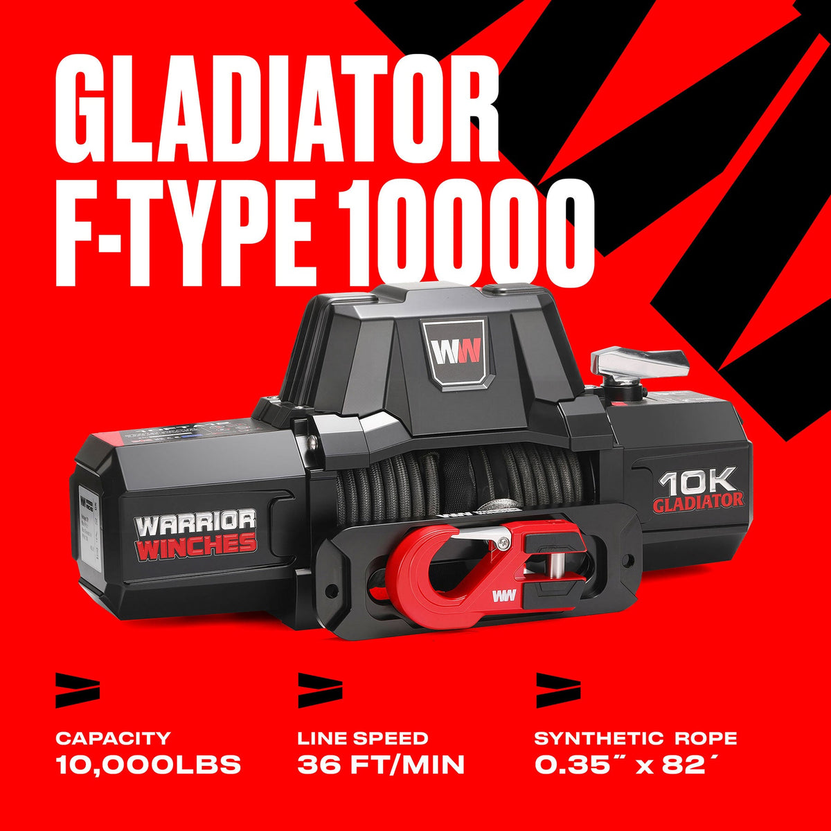 Gladiator V2 F-Type 10,000lb 12v Electric Winch - Synthetic Rope
