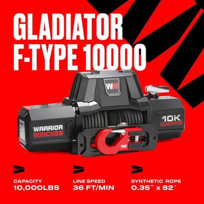 Gladiator V2 F-Type 10,000lb 12v Electric Winch - Synthetic Rope