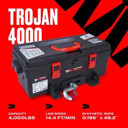 Trojan 4,000lb 12v Portable Utility Winch - Synthetic Rope